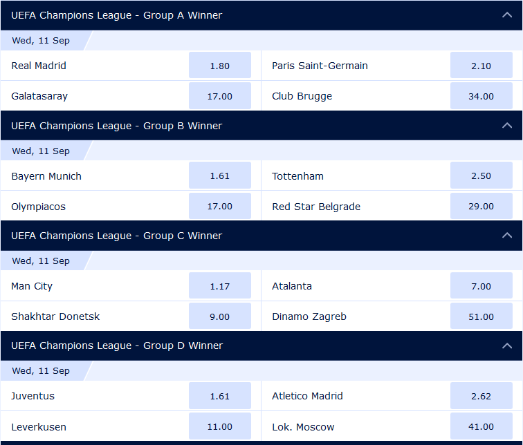 champions league betting