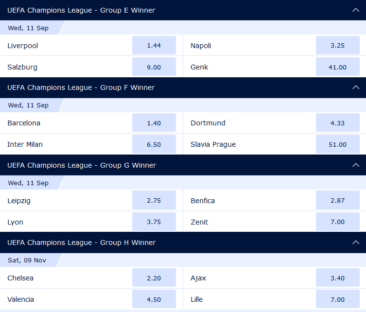 champions league betting